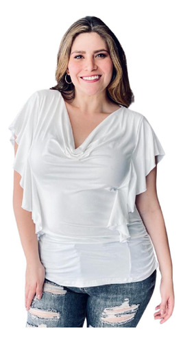 Blusa Talla Extra Con Olanes, Modelo Bl 1734 (blanco)