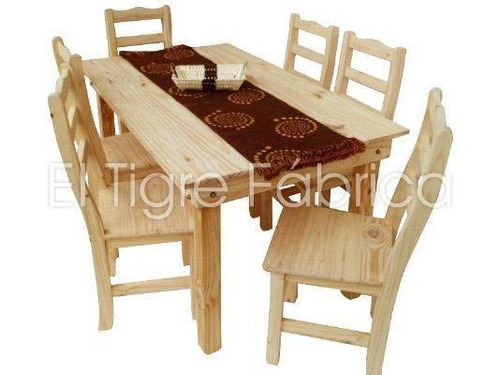 Juego De Comedor Mesa De Pino 140x80 + 6 Sillas Francesas