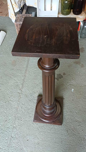 Antiguo Pedestal Madera Dura Pesado Maceta Jarrón Decoración