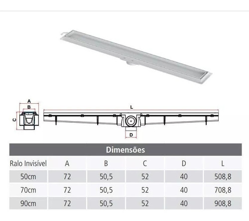 Ralo Linear De 50cm Invisível Branco Tigre