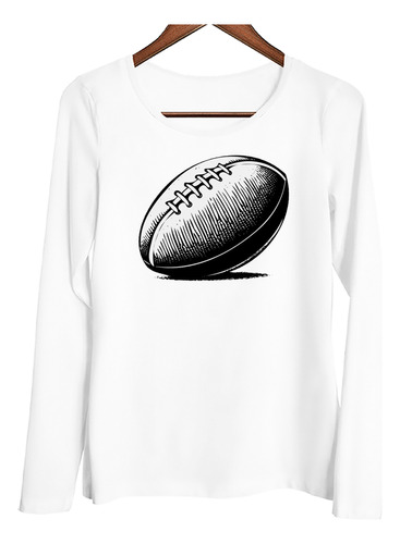 Remera Mujer Ml Pelota Rugby Grafito Dibujo Sombra