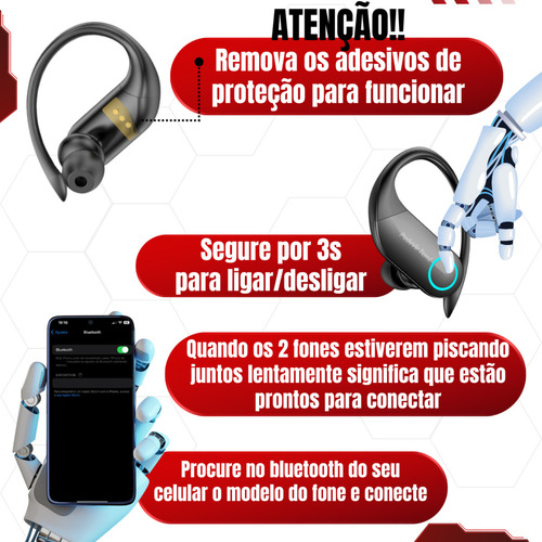 Fone De Ouvido Bluetooth 5.3 Tws Sem Fio Esportivo Compatível Com iPhone Samsung Xiaomi Motorola Tipo Gancho Marca PodeVirTem