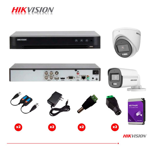 Kit Vigilancia 2 Camaras Hikvision 3k 5mp, 2.8m Colorvu, 1tb