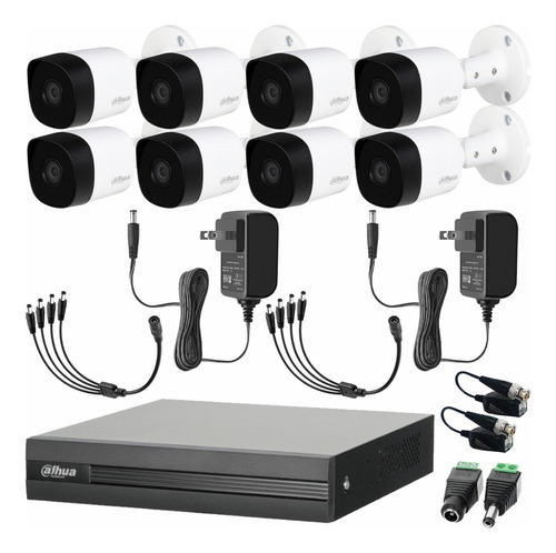 Kit videovigilancia cronos 8 cámaras Dahua bala B2A21 metálicas 2mp + Baluns+ accesorios - kit cctv DH-KIT8CH-MET2MP-PLUS6N (dvr dahua XVR1b08-i circuito cerrado)