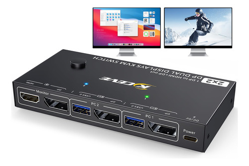 Mst Displayport Kvm Switch 2 Monitores, 2 Computadoras 4k A.