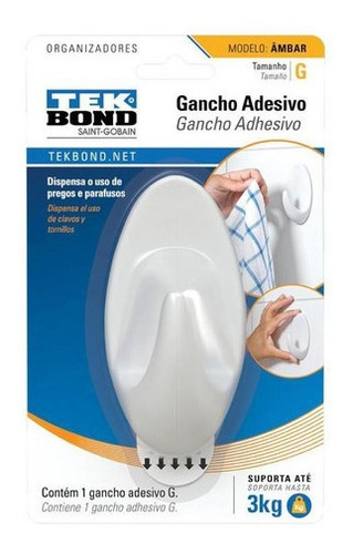 Ganchos Adhesivos Plástico Ambar Blanco G - 3kg 1un. Tekbond