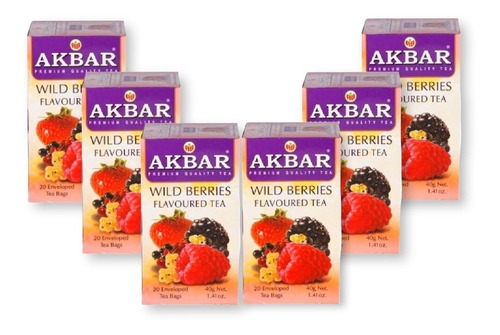 6 Cajas Té Negro Akbar Frutos Rojos (120 Bolsitas)