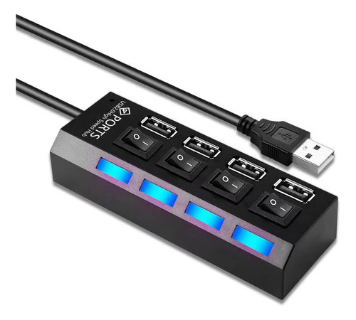 Hub Usb 4 Puertos 2.0 Led Multiconector Pc Laptop Memorias