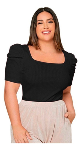 Blusa Polera Cuello Cuadrado Manga Princesa Plus Size B005