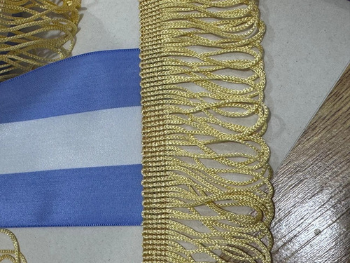 Combo Cinta Argentina 7cm X 50 M + 5 M Fleco Dorado Claro Argentina + Fleco Combo Promesa
