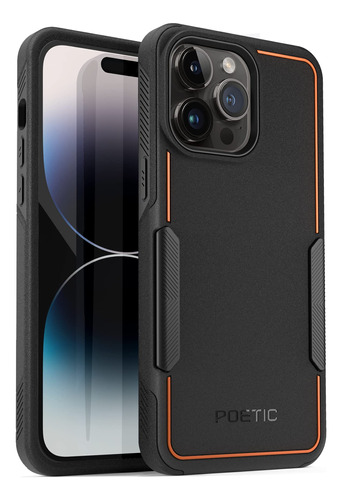 Funda Para iPhone 14 Pro Max Negra Y Naranja Para Uso Rudo