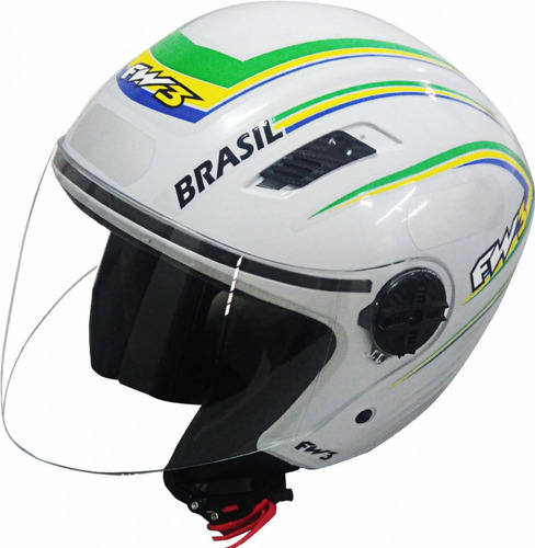 Capacete De Moto Feminino Aberto X Open 58 Brilhante Verde Cor Branco brilhante Brasil Desenho Capacete Aberto X Open Brasil Branco, Verde e Amarelo Brilhante - Com Viseira Transparente