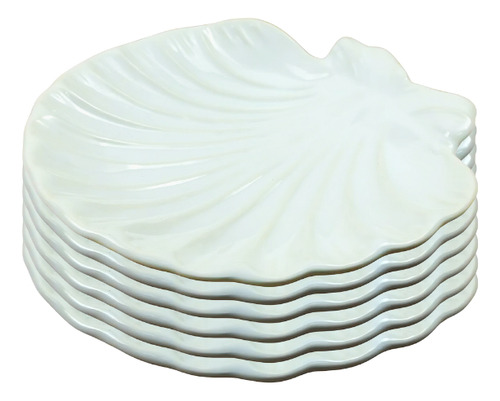Prato Sobremesa Ocean Branco Perola Cerâmica Scalla 4 Un. Cor Branco - Perola Formato Concha
