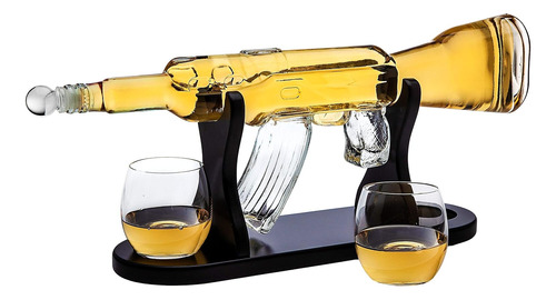 Rifle Decantador De Whisky Con 2 Vasos De Whisky