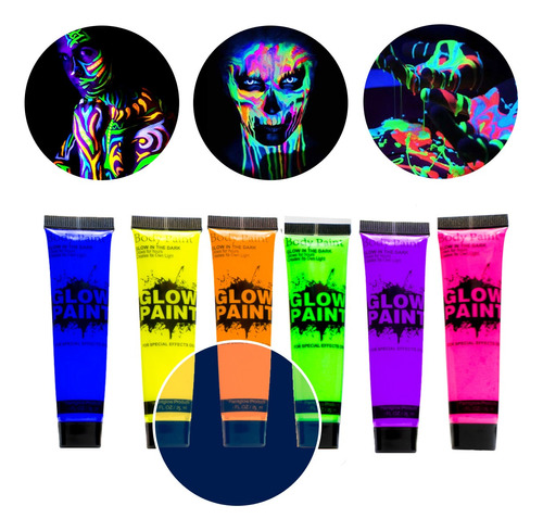 6 Tubos De Pintura Fluorescente Neon Glow Maquillaje