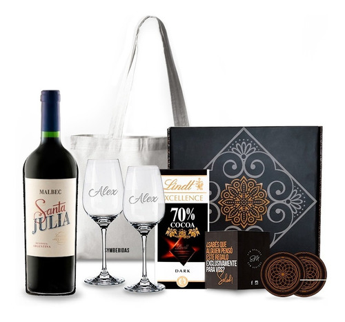 Box Vino Santa Julia Copas Transparentes Chocolates Kit Set