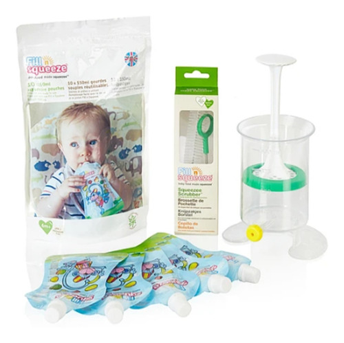 Kit Comida Bebe Fill N Squeeze Pouches Rellenables + Cepillo