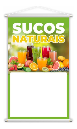 Banner Sucos Naturais Frutas Colorido Fundo Branco 60x40cm