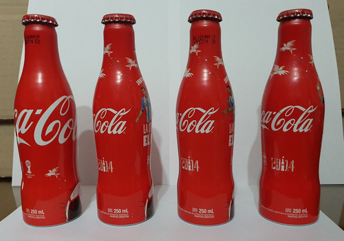 4 Botellas Vacías Coca Cola Aluminio Mundial Brasil 2014-(1) (Usado)