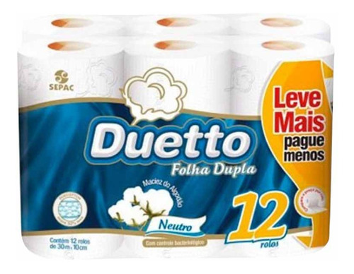 Papel Higienico Duetto Folha Dupla Com 30m  / 12rl / Duetto