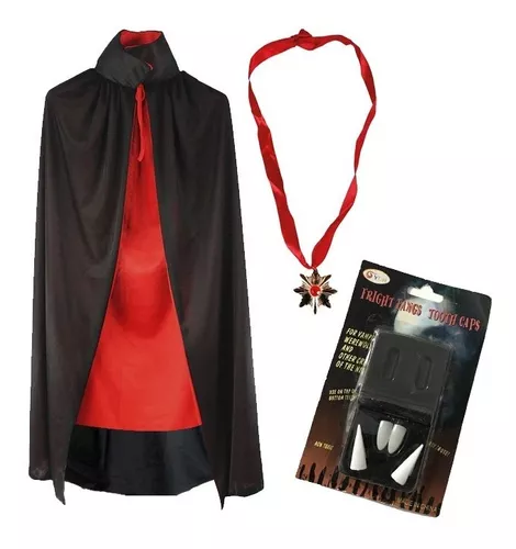 Fantasia Drácula Vampiro Halloween Adulto Roupa e Capa Luxo - 7