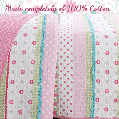 Juego De Cama Reversible 100% Algodón Lunares Rosas Matrimon