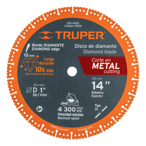 Disco Diamante Para Cortar Metal 14' X 2,6 Mm Truper