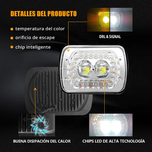 2 Faros Unidad Cuadrada Rectangular Leds 5x7 Alta/baja