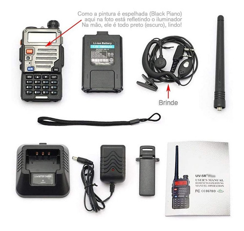 Imagem 4 de 4 de Rádio Ht Baofeng Uv-5r Uhf Vhf Novo Black Piano Uv5r Lindo!