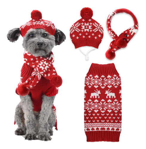 Abrrlo Traje De Navidad Para Perros Conjunto De 3 Pcs Gorro 