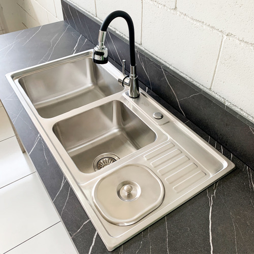 Cuba Dupla Pro Inox E Torneira Sweet Cromada C/ Lixeira