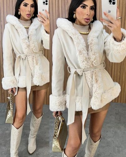 Campera Paño Mujer Emprelle Con Corderito Y Capucha