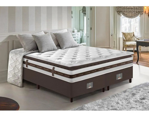 Cama Box King 193x203 Pocket Cama Inbox Relax Pillow Café Cor Café/Branco
