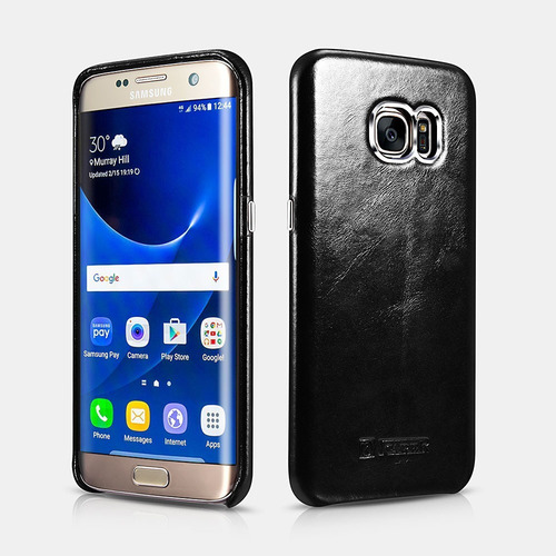 Case Carcasa De Cuero Negro Genuino Samsung S7