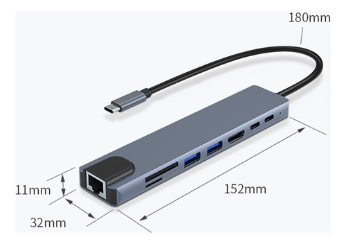 Alls Sd Hub Usb C 8 En 1 Adaptador Multipuerto Para Macbook