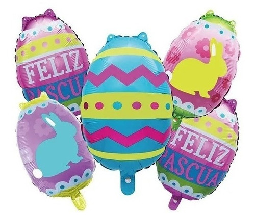 Globo Metálico Pascua Conejo Huevos 5 Pcs