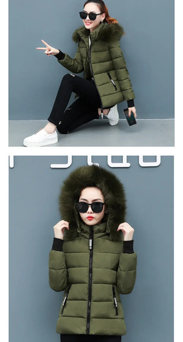 Abrigo De Algodón De Invierno Para Mujer, Cuello De Piel Rec