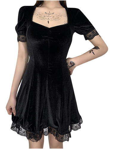 Vestido De Mujer Estilo Gótico Oscuro Sólido Manga Corta Abu | Cuotas sin  interés