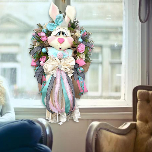 Guirnalda De Huevos De Conejo De Pascua Puerta Delantera Con