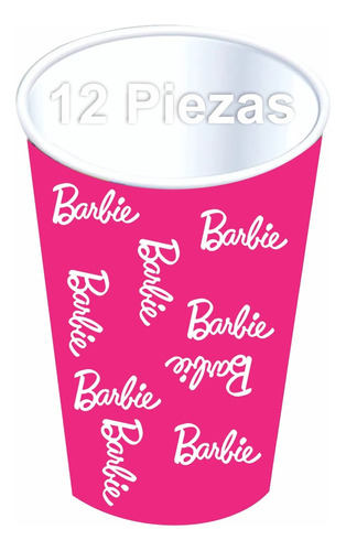 Vaso Desechable Barbie 9 Onzas 12 Piezas - Pinbarbie1 - Color Rosa