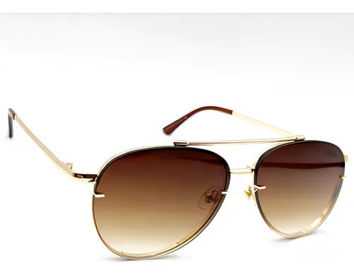Óculos Sol Aviador Grande Metal Chique Moderno Inverno Verão Armação Dourado/ Lente Marrom Haste Metalica Antialérgica Lente Moda Tendência Luxo Desenho Vintage