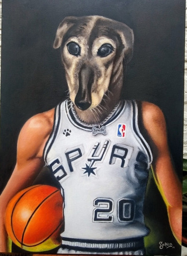 Cuadro Pintura Perro Galgo Basquetbolista