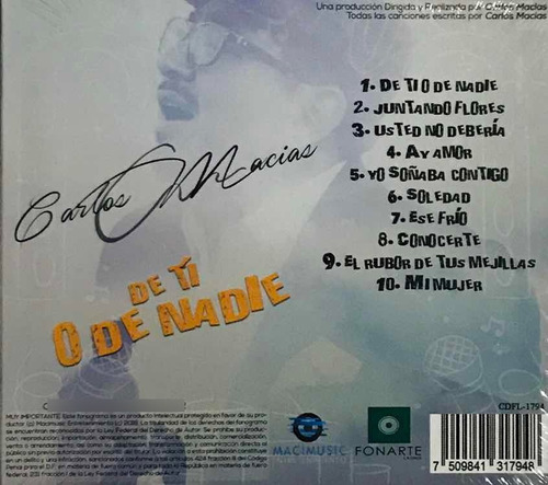 Carlos Macías, De Ti O De Nadie Cd Digipack Nuevo Sellado | MercadoLibre Carlos Macías, De Ti O De Nadie Cd Digipack Nuevo Sellado | MercadoLibre