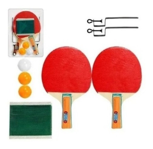 Kit Ping Pong C/ 2 Raquete 9 Bolinhas 1 Rede + Suporte Mesa