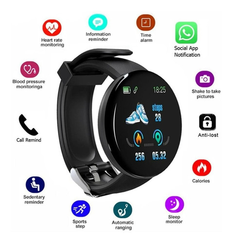 Imagen 4 de 5 de Smartwatch Reloj Inteligente Unisex Fitness Redondo D18