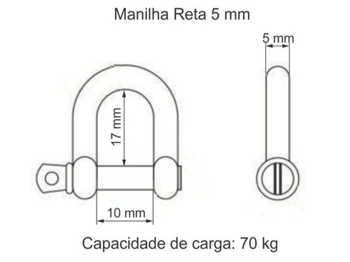 Manilha Reta 5mm Em Aço Inoxidável 316 Com Pino Roscado
