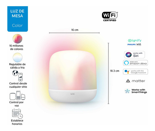 Imagen 2 de 10 de Lampara De Mesa Wiz Hero Multicolores Wi-fi Bt Google Alexa