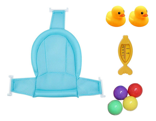 Malla Hamaca Baño De Bebe + Accesorios Color Celeste Lisa