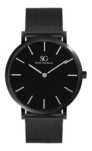 Relógio de pulso Saint Germain Houston Full Black 40mm com corpo preto,  analógico, fundo  preto cor preto, agulhas cor prateado, subdials de cor prateado, bisel cor preto e fivela de gancho