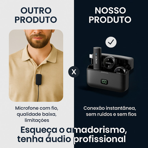 Microfone De Lapela Duplo Anti Ruído Sem Fio Redondo Premium